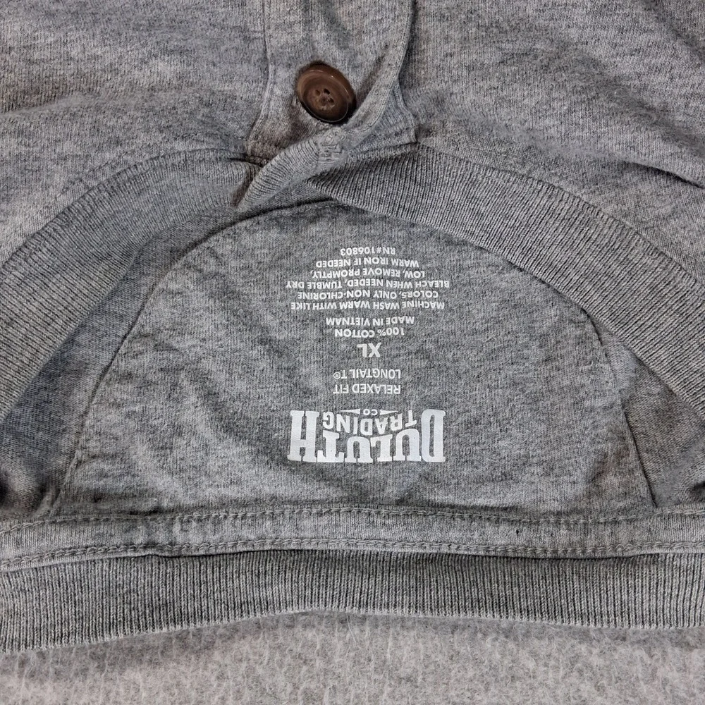 Duluth Mens Henley Shirt XL Gray Longtail T Relaxed Fit‎ Long Sleeve Pocket